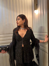 Aishwarya Bendre IN Black Nude Peplum Garara Set With Bustier