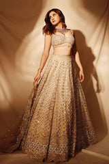 Aastha Gill In Beige Ombre Lehenga Choli With Net Dupatta