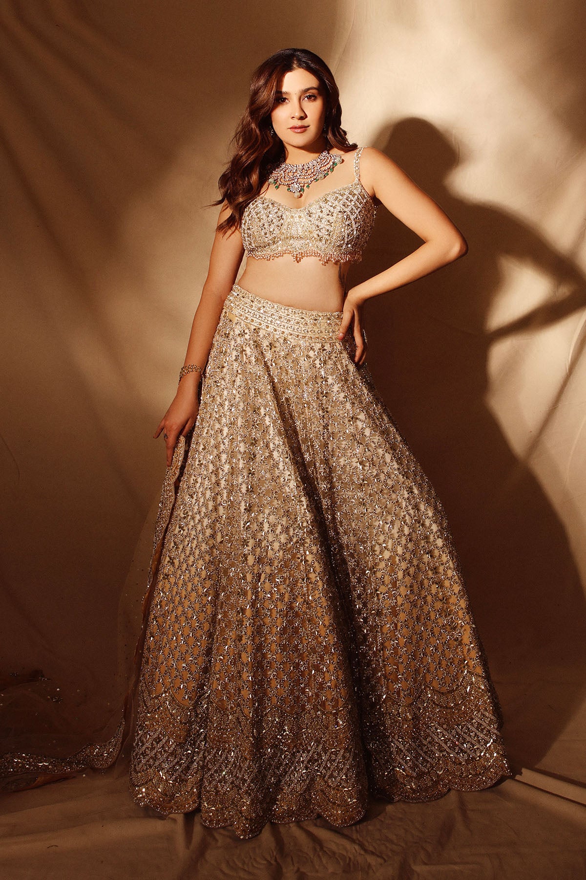 Aastha Gill In Beige Ombre Lehenga Choli With Net Dupatta