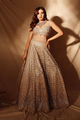 Aastha Gill In Beige Ombre Lehenga Choli With Net Dupatta