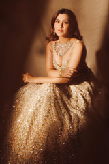 Aastha Gill In Beige Ombre Lehenga Choli With Net Dupatta