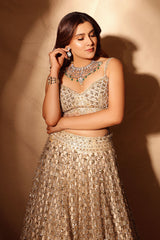 Aastha Gill In Beige Ombre Lehenga Choli With Net Dupatta