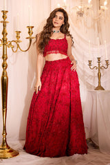 Amna Sharif In RED RAW SILK LEHENGA CHOLI SET