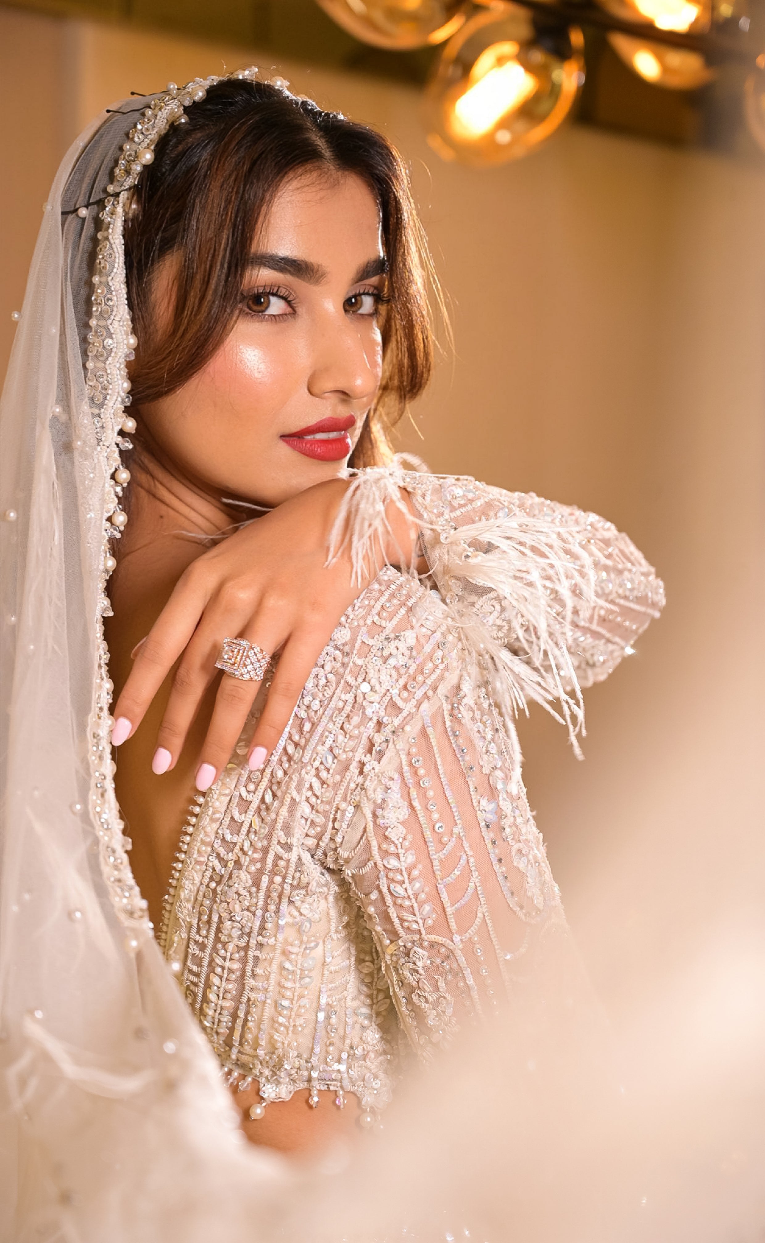 Kinjal Banushlai in Ivory Skirt With Blouse And Veil