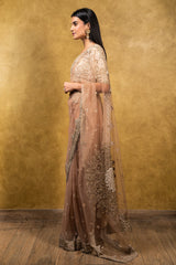 Tea Rose Tulle Saree With A Cream Taffeta Blouse