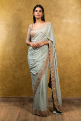 Jade Green Chiffon Booti Saree