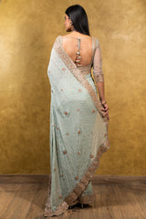 Jade Green Chiffon Booti Saree