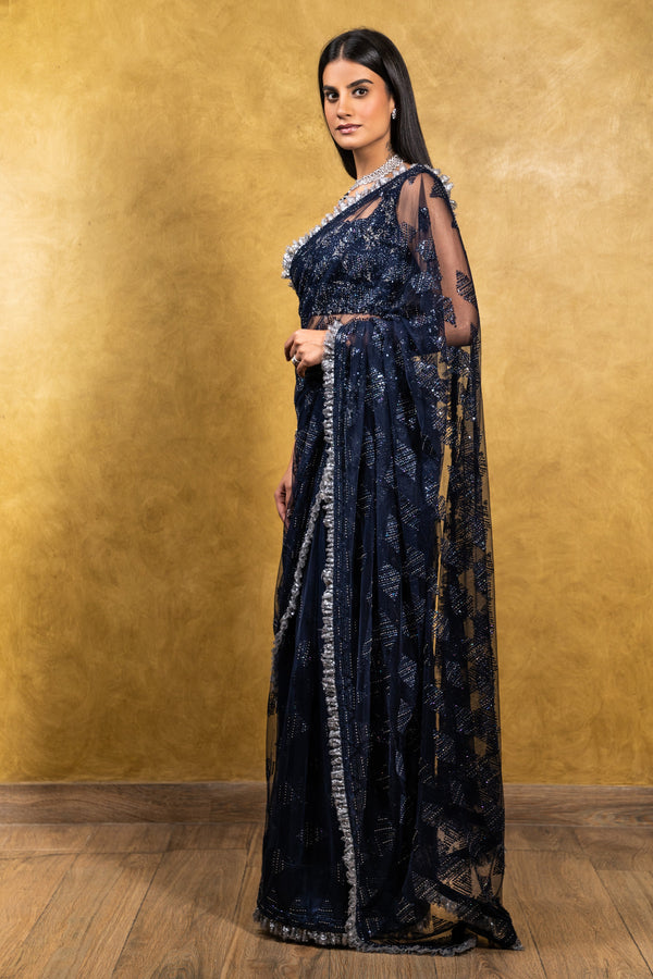Navy Tulle Saree