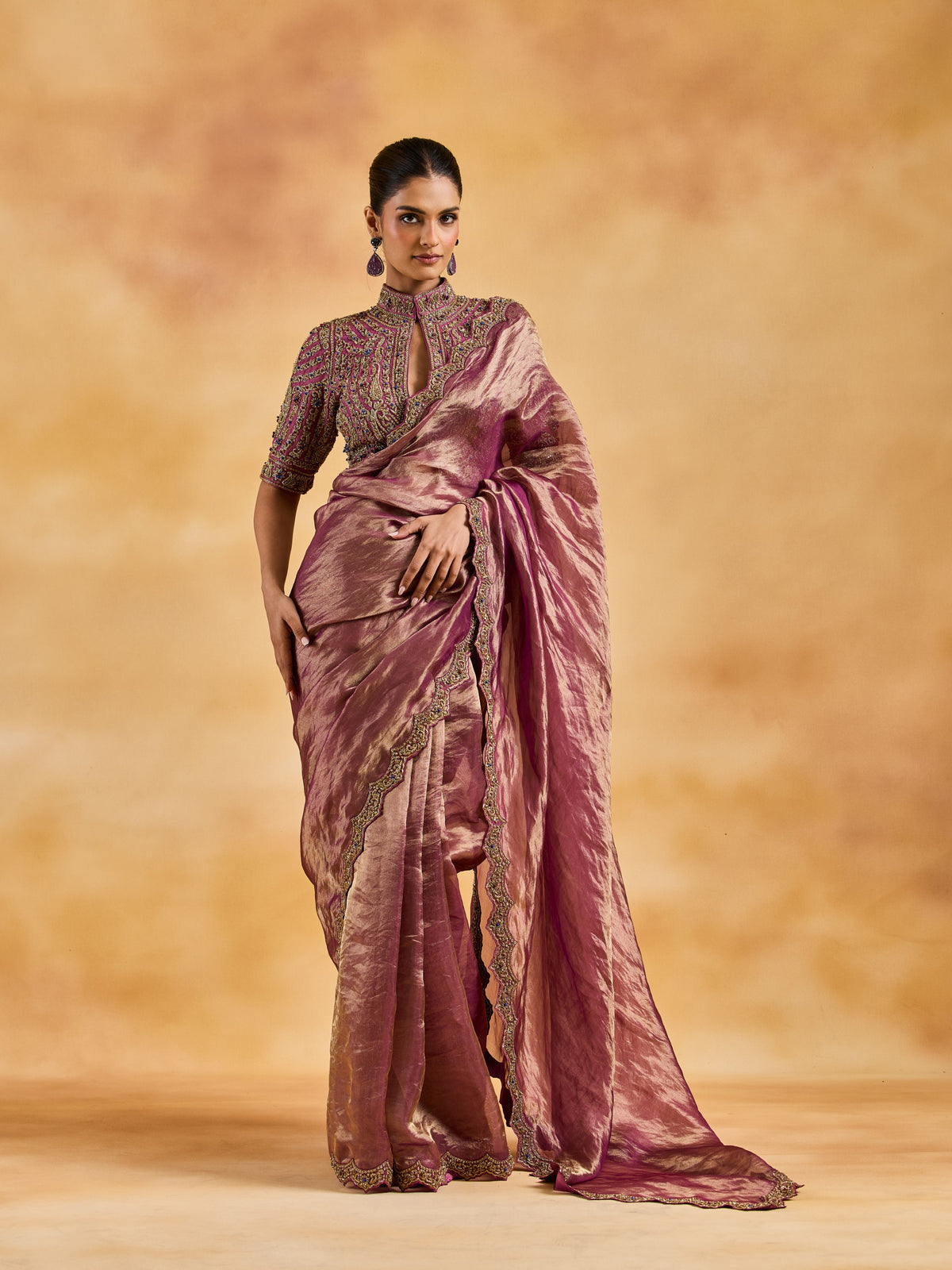 Purple Benarsi tissue saree  with Antique Zardozi embroidery