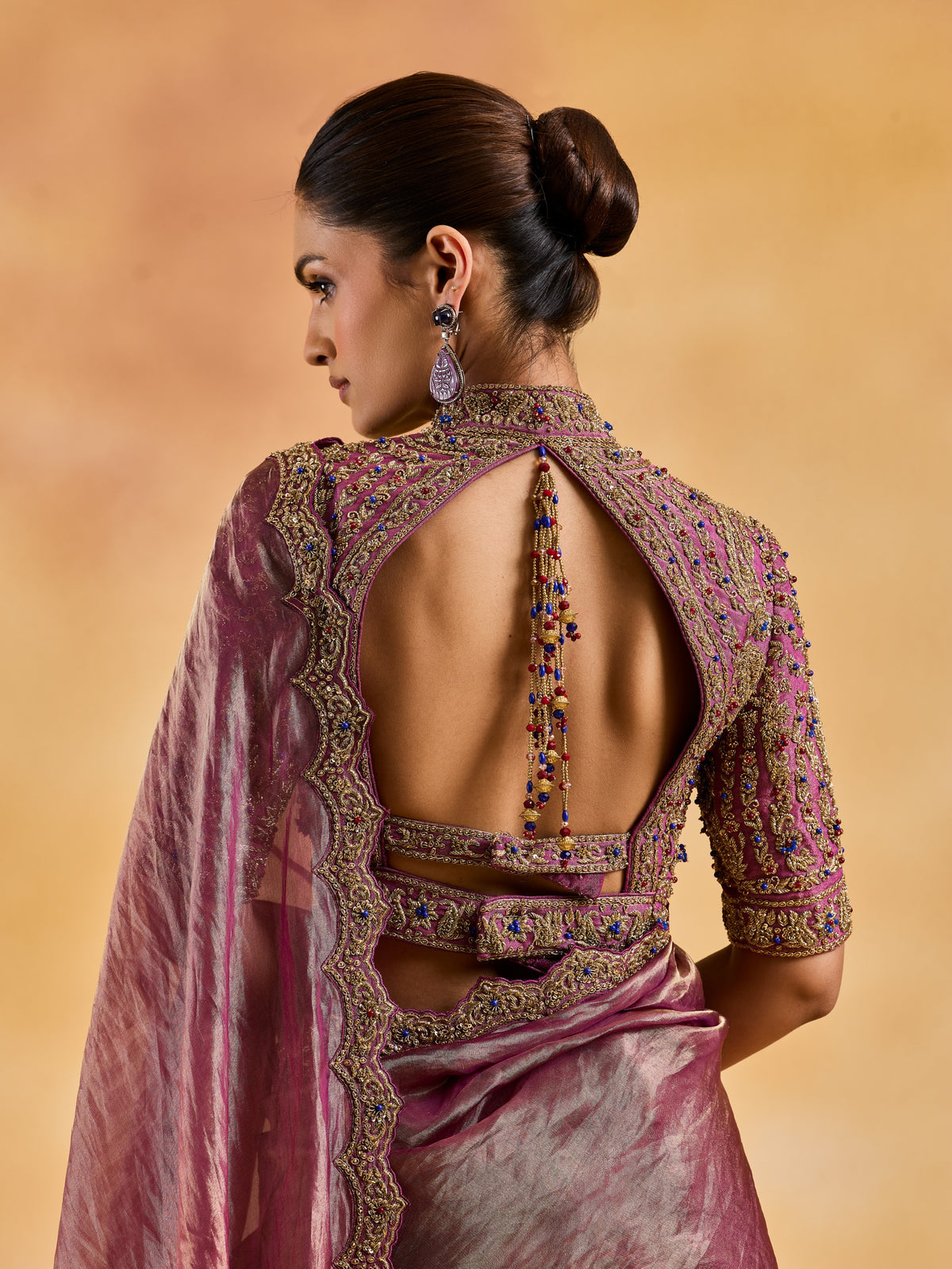 Purple Benarsi tissue saree  with Antique Zardozi embroidery