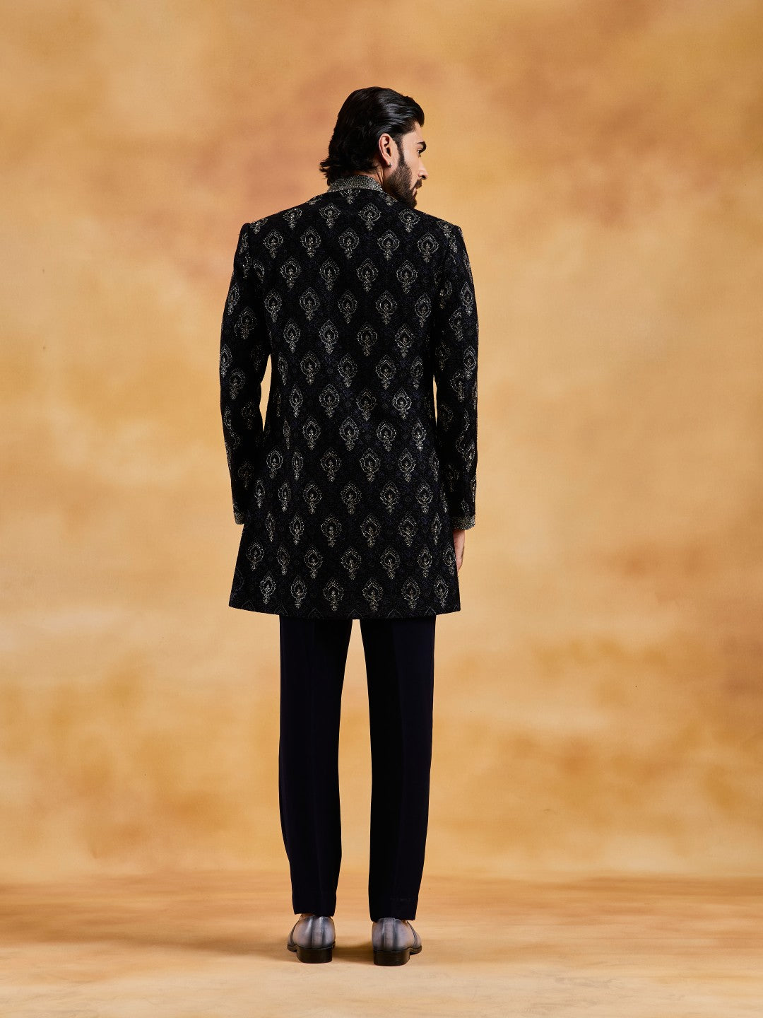 NAVY VELVET OPEN JACKET WITH BUNDI AND PANT
