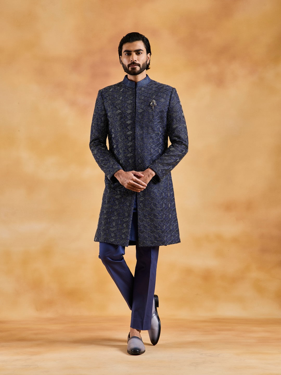 NAVY BLUE SHERWANI KURTA TROUSER SET