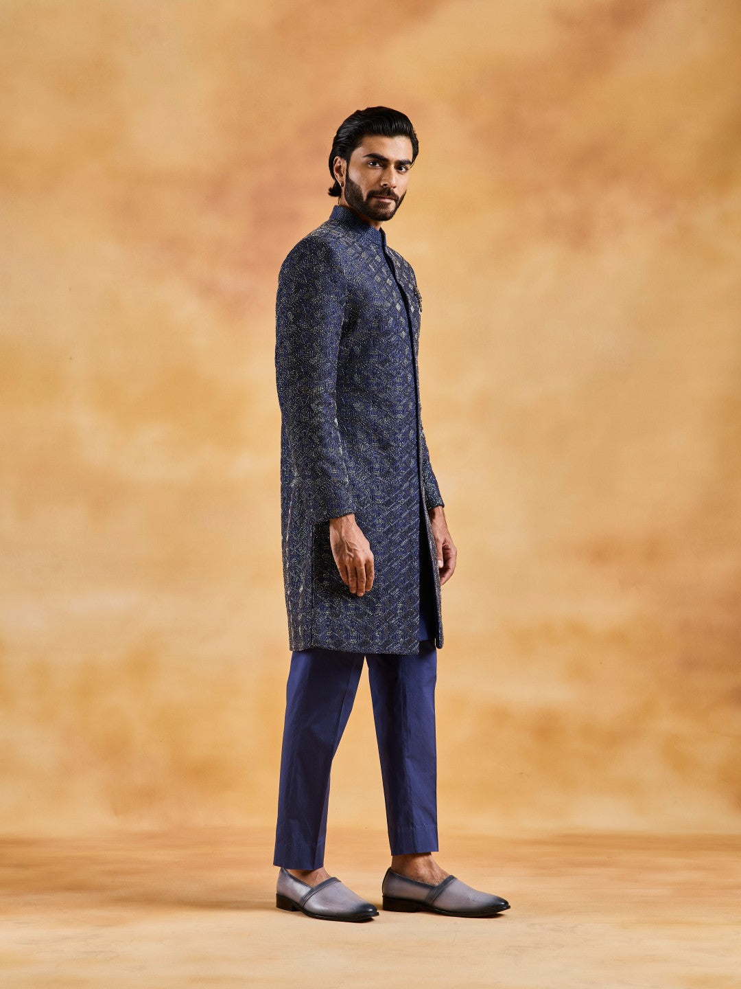 NAVY BLUE SHERWANI KURTA TROUSER SET