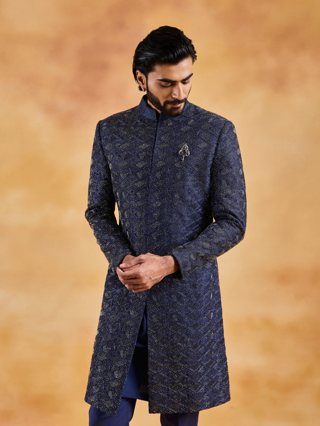 NAVY BLUE SHERWANI KURTA TROUSER SET