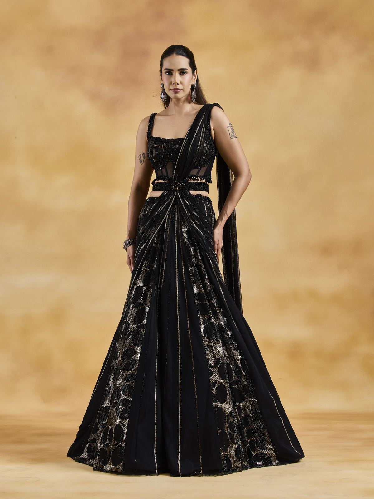 Black Svarovski Lehenga Set