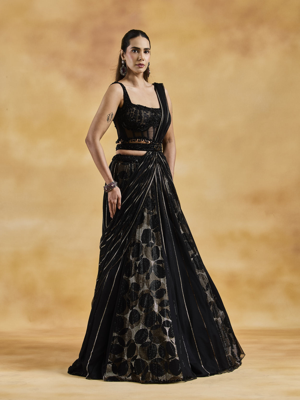 Black Svarovski Lehenga Set