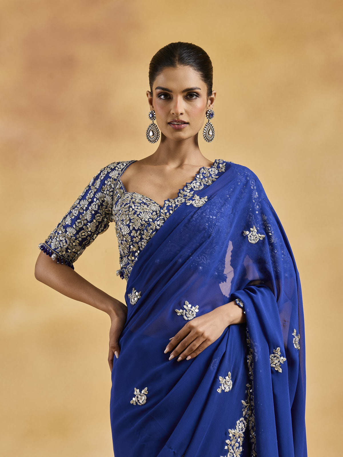 Midnight Blue Georgette Saree Set
