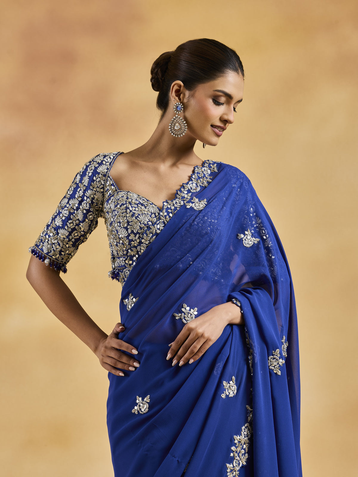 Midnight Blue Georgette Saree Set