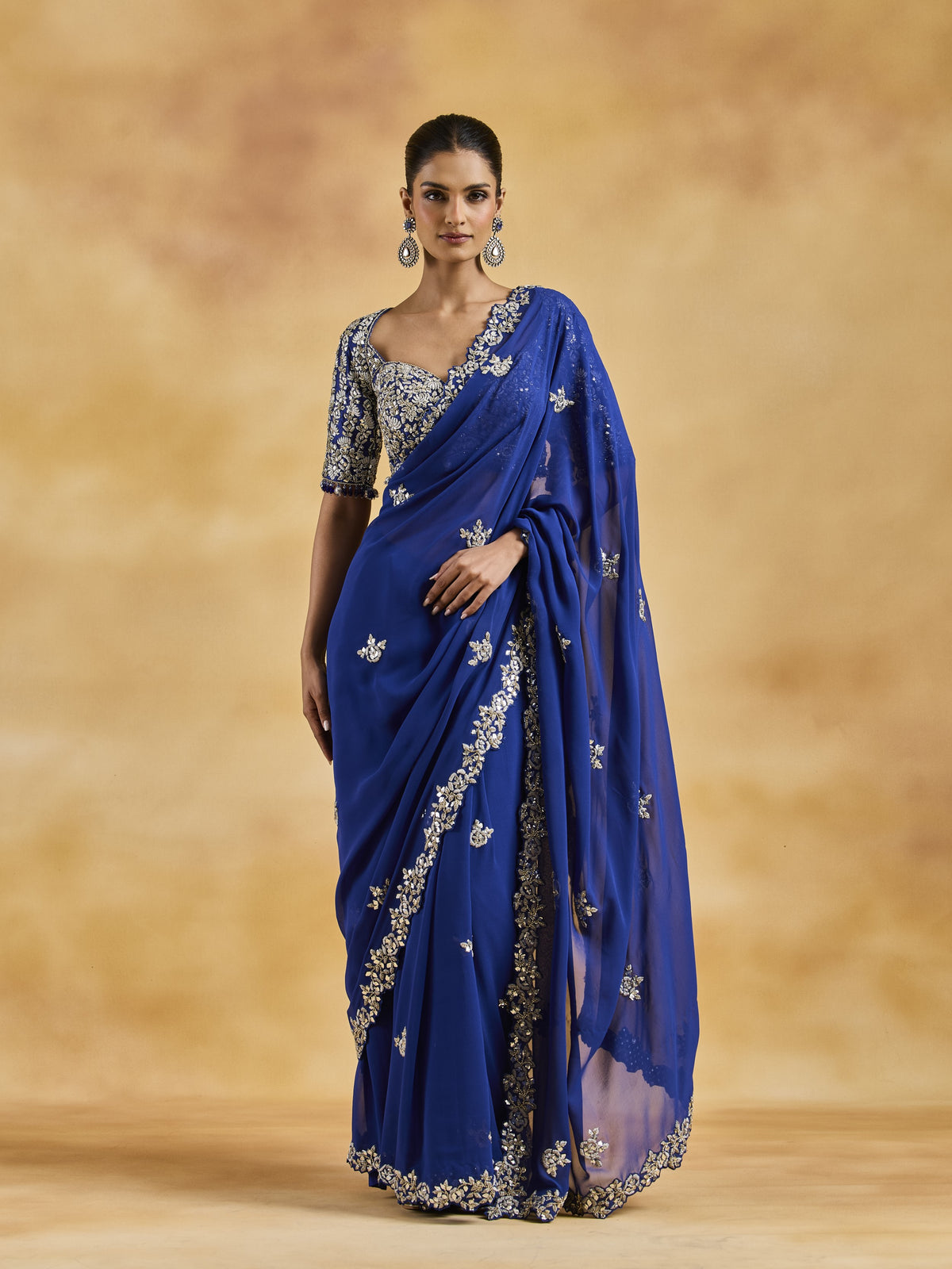 Midnight Blue Georgette Saree Set