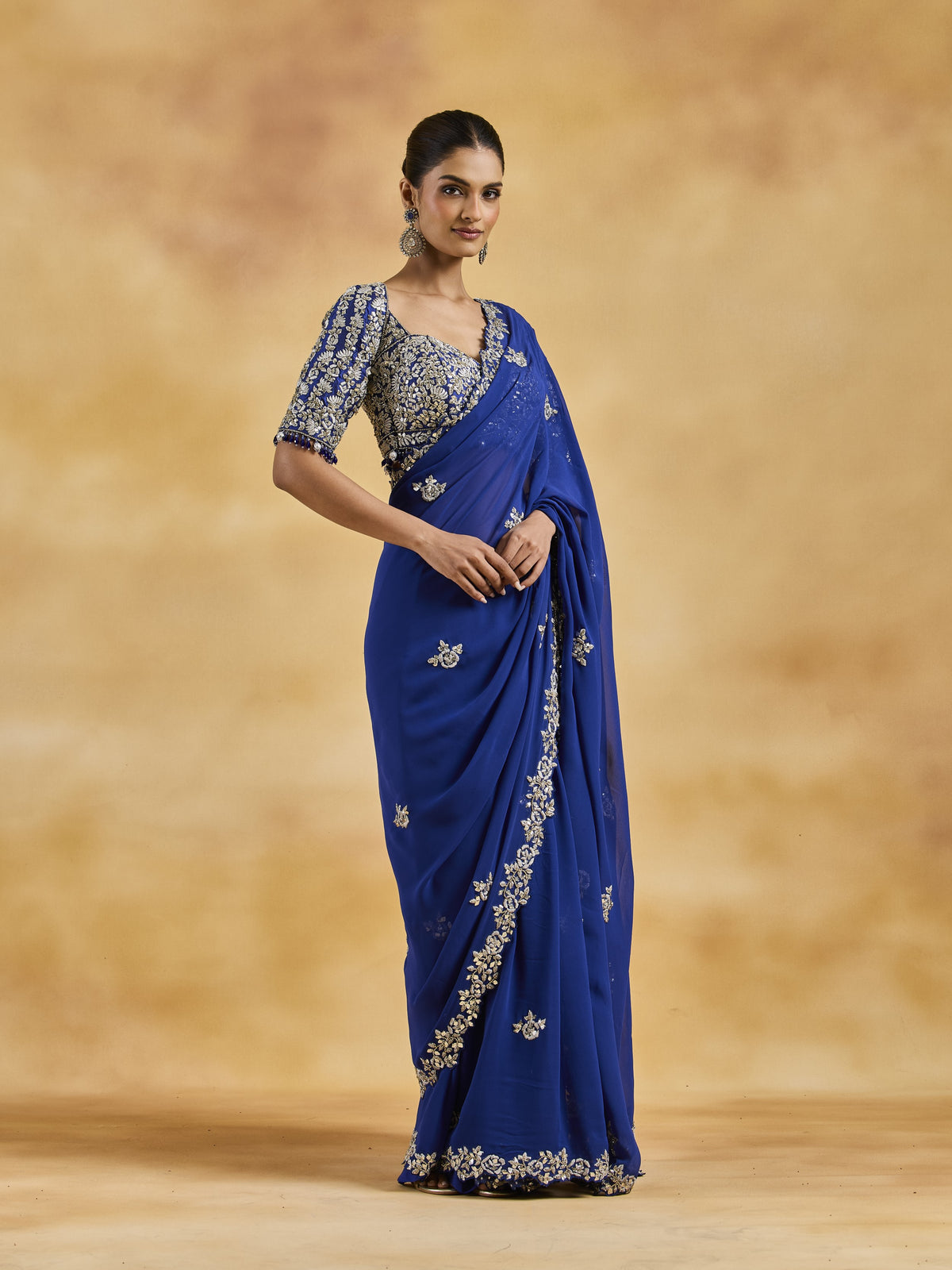 Midnight Blue Georgette Saree Set