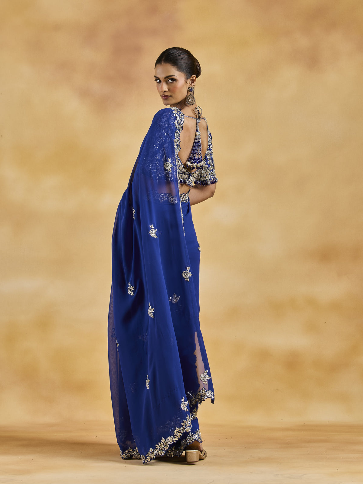 Midnight Blue Georgette Saree Set