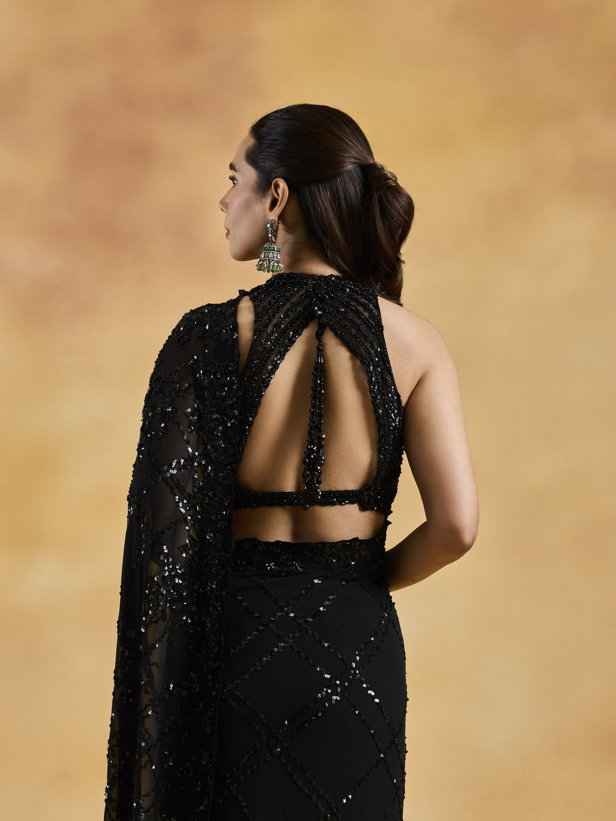 Black Geometric Saree Set