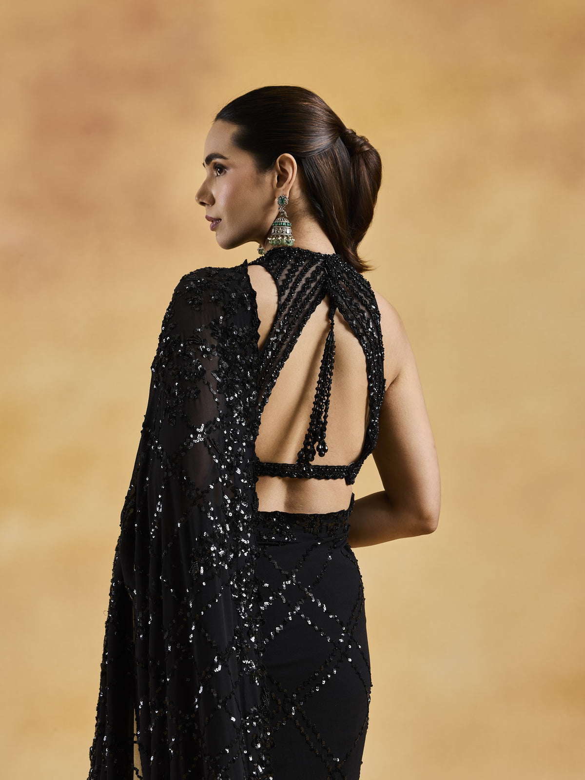Black Geometric Saree Set