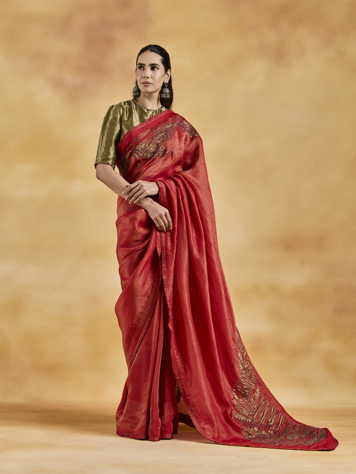Red Appliqué Saree Set
