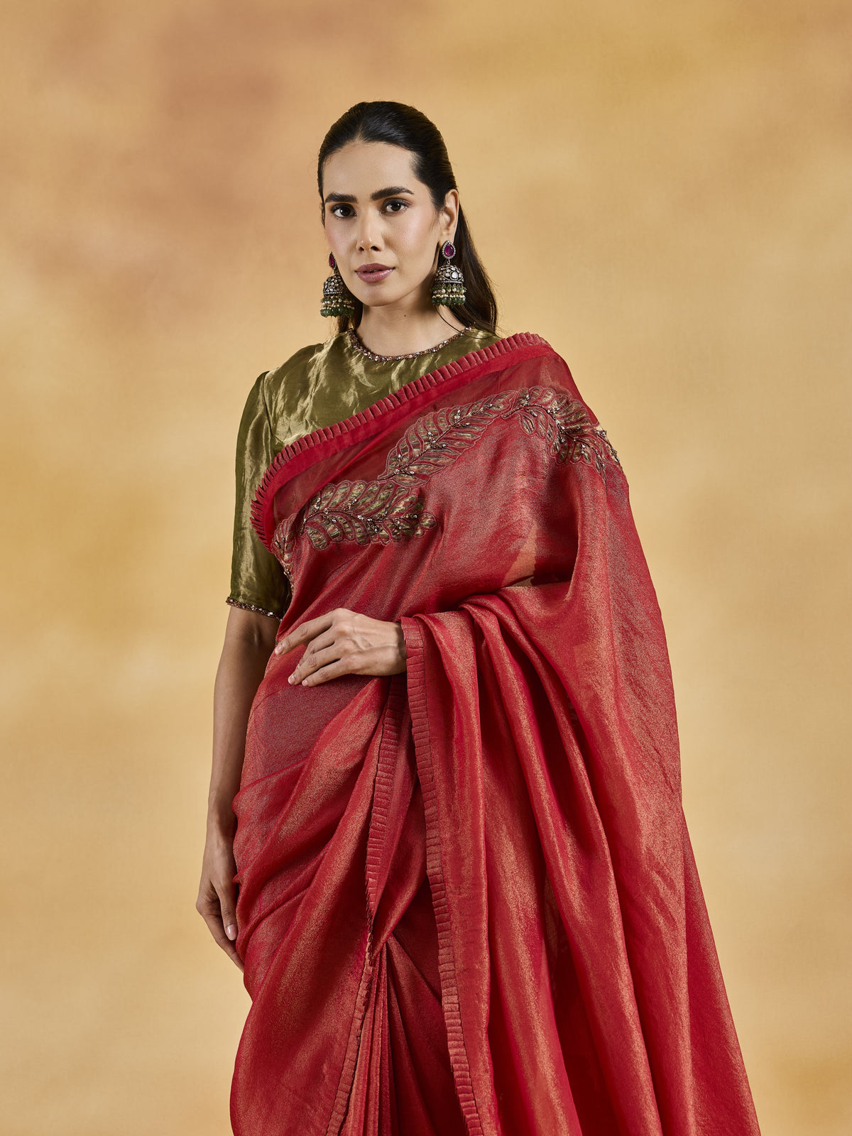 Red Appliqué Saree Set