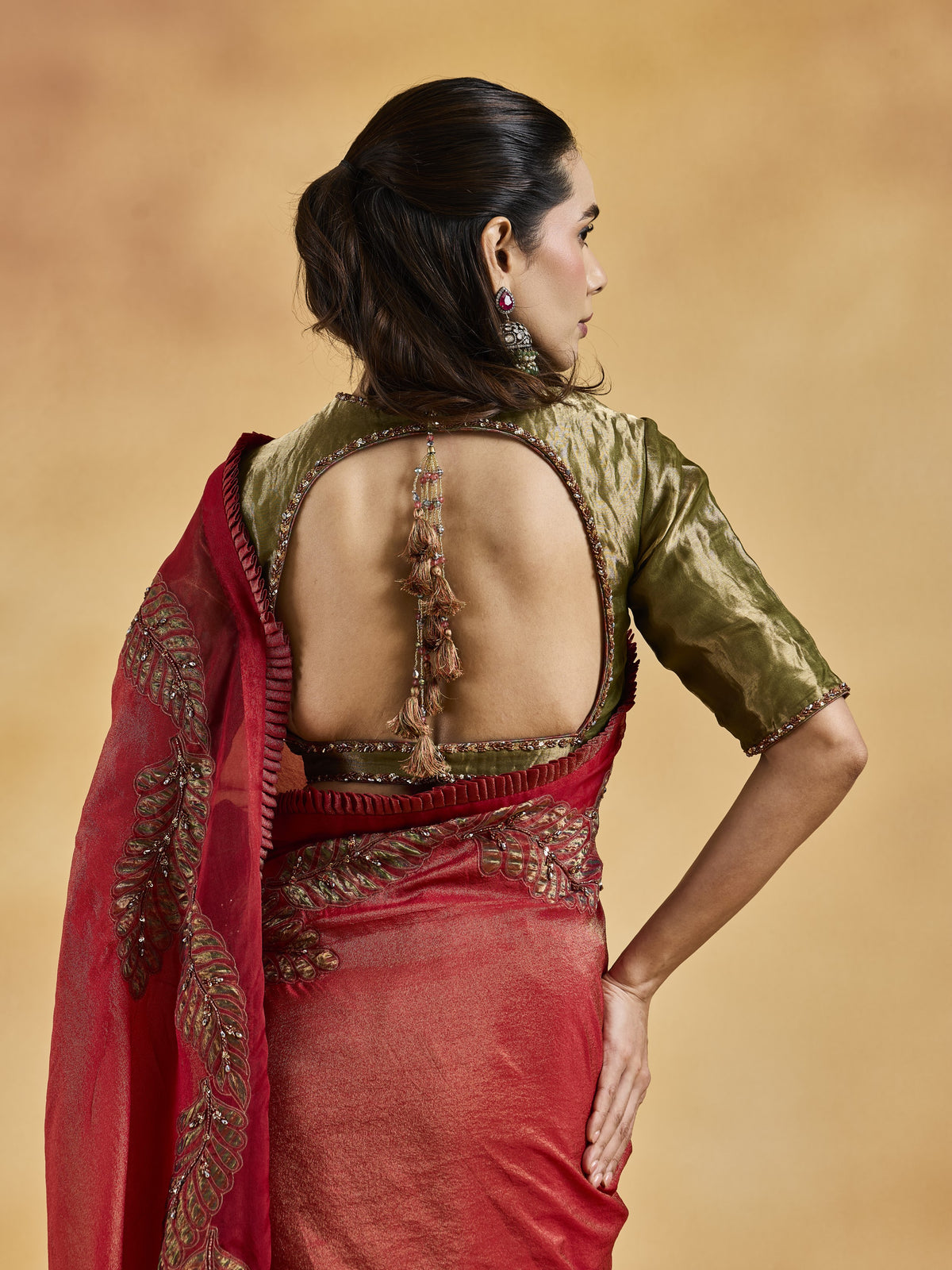 Red Appliqué Saree Set