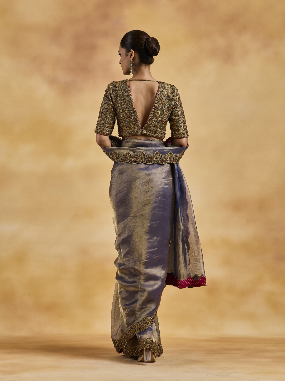 Blue-Gold Zardozi Saree Set