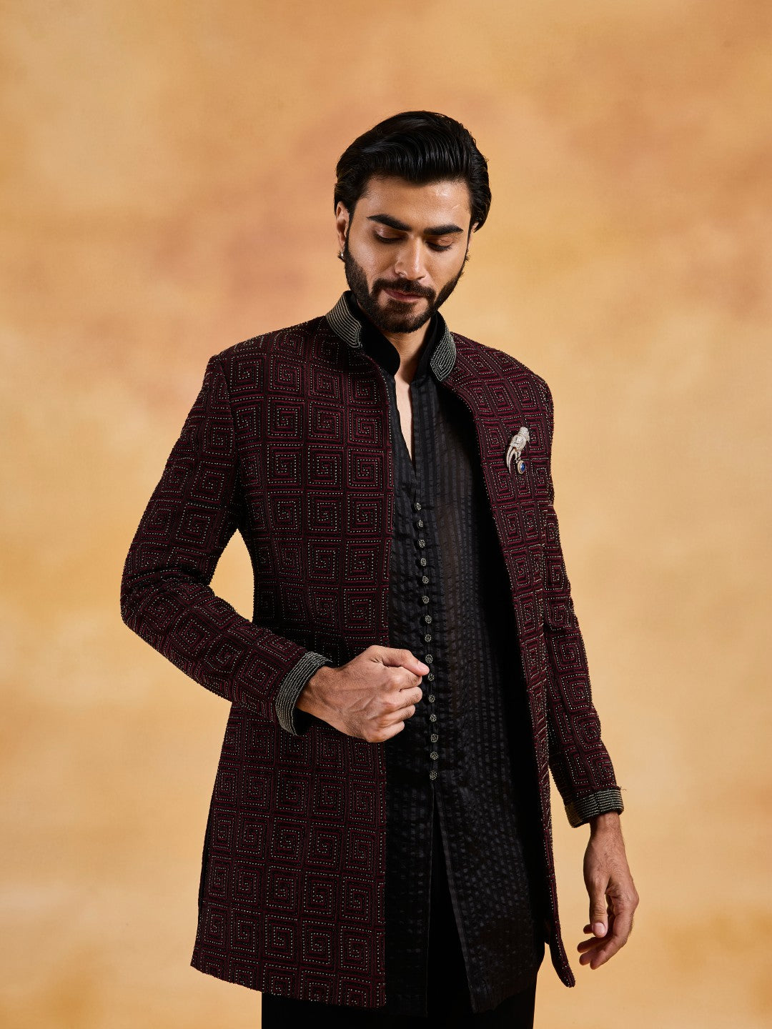 BLACK  VELVET OPEN JACKET WITH BUNDI AND TROUSER
