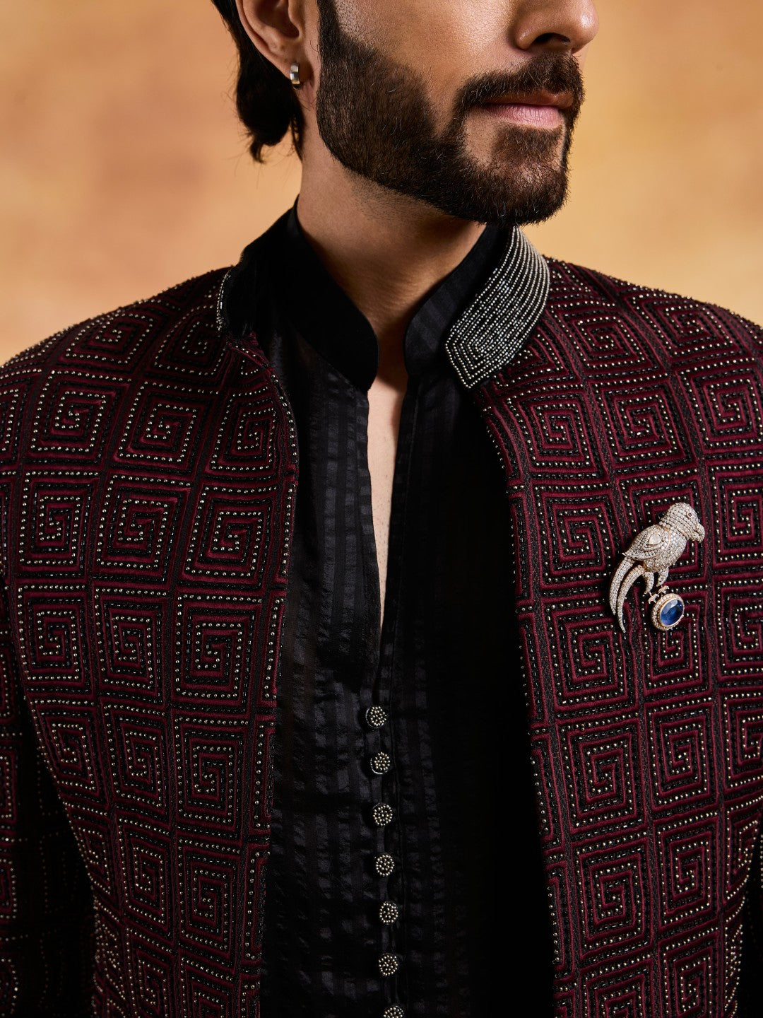 BLACK  VELVET OPEN JACKET WITH BUNDI AND TROUSER