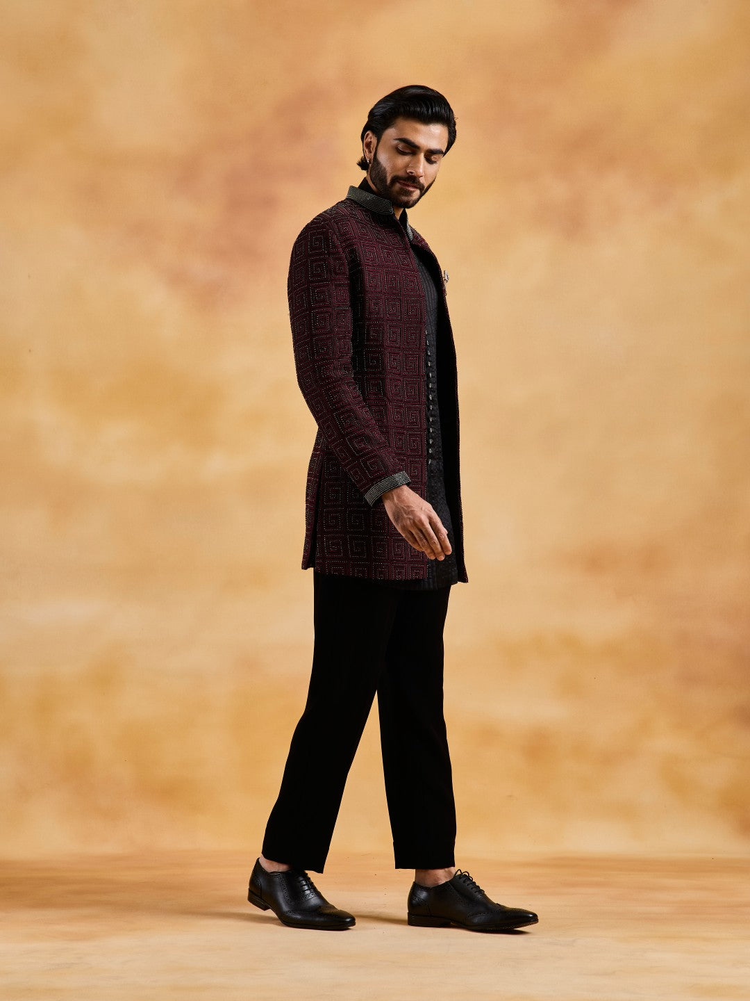 BLACK  VELVET OPEN JACKET WITH BUNDI AND TROUSER