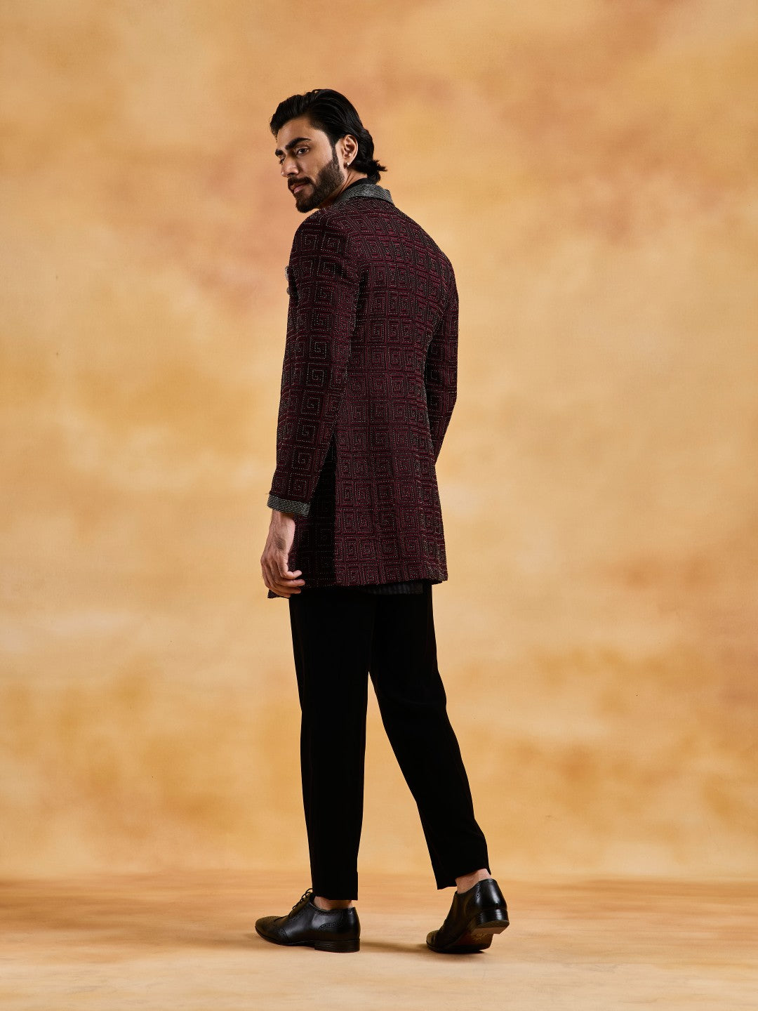 BLACK  VELVET OPEN JACKET WITH BUNDI AND TROUSER
