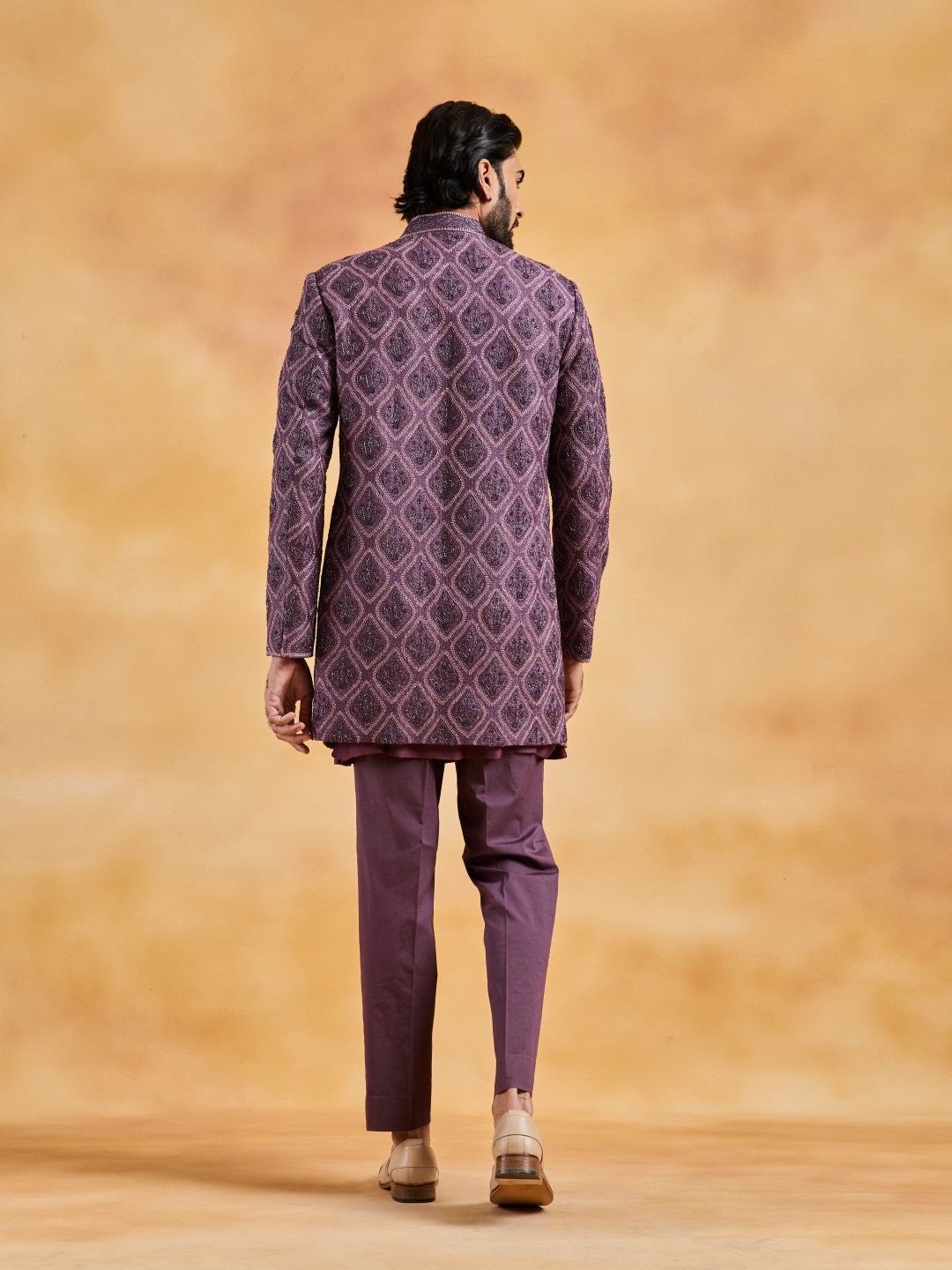WINE SHERWANI KURTA TROUSER SET