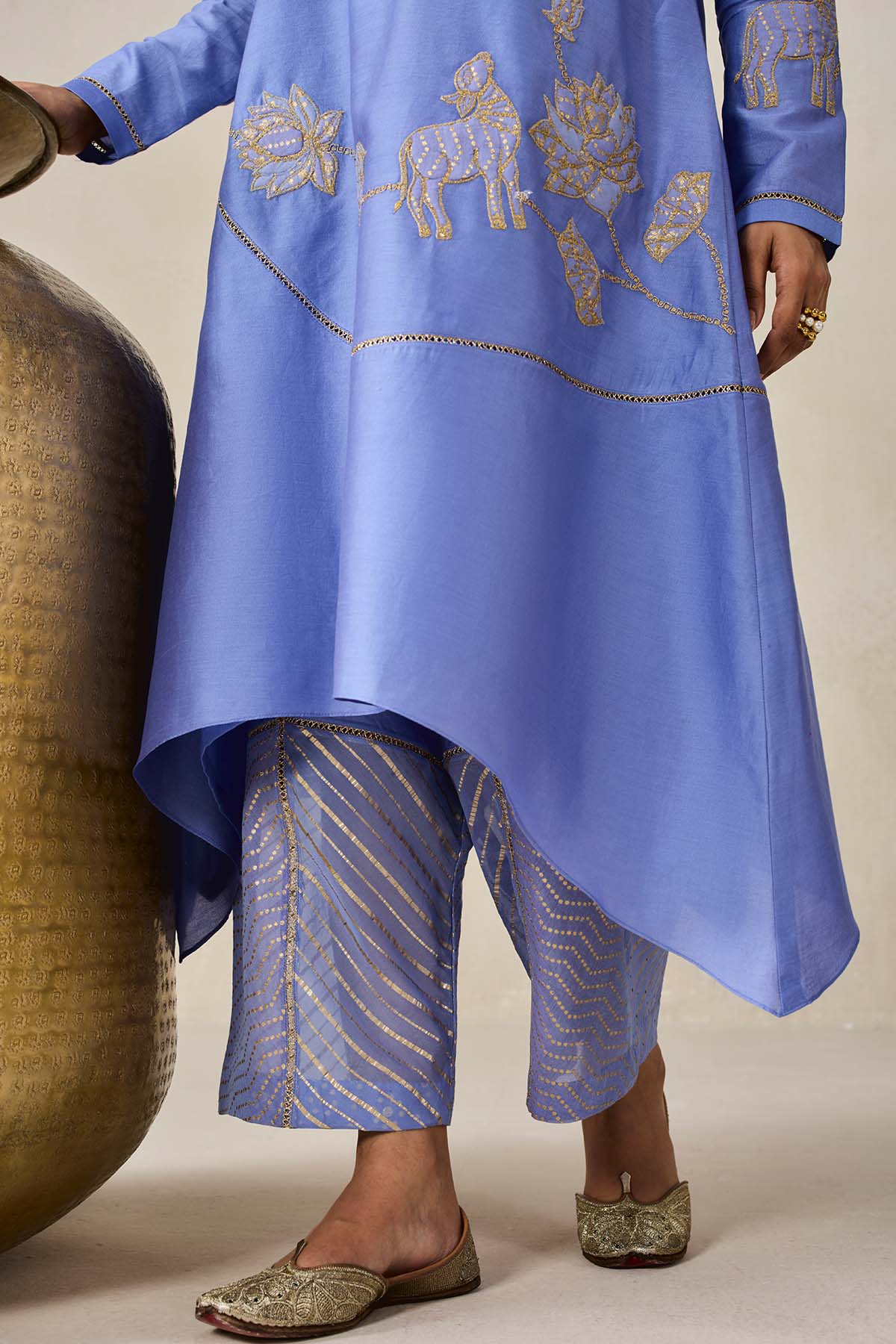 Chanderi Assmmetrical Kurta With Pant Set
