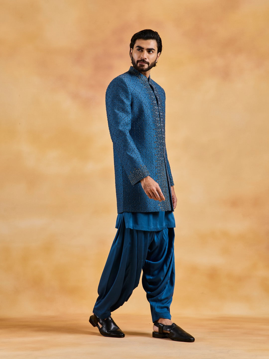 COBALT BLUE SHERWANI KURTA SALWAR SET
