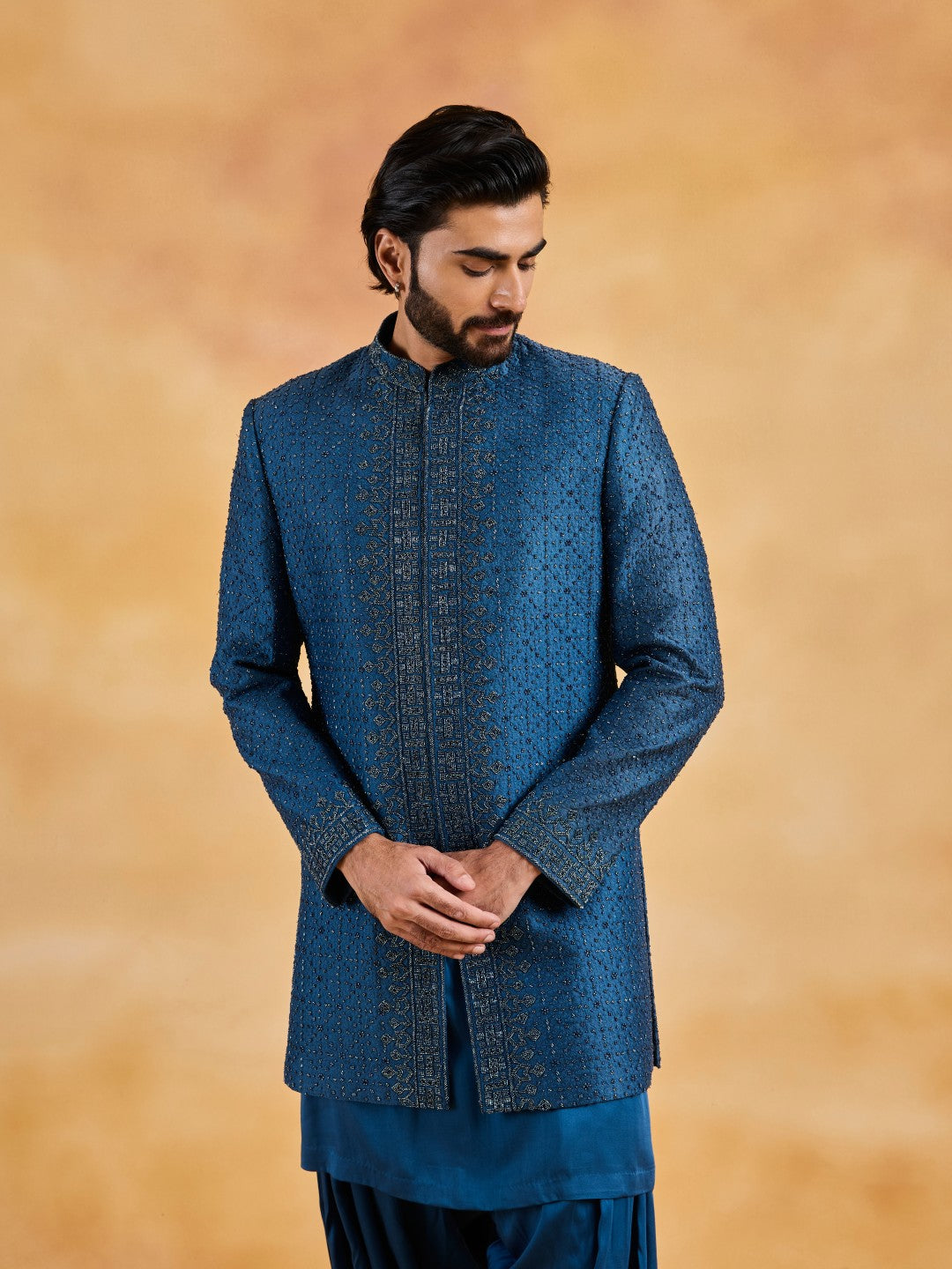 COBALT BLUE SHERWANI KURTA SALWAR SET