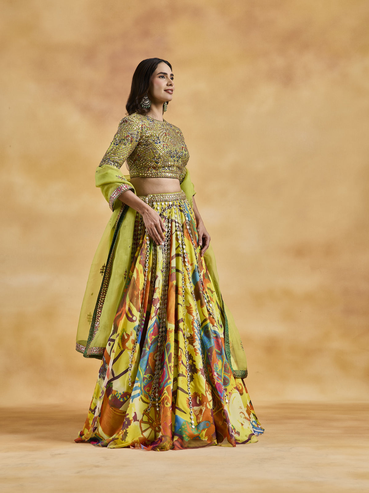 Multicoloured Printed Lehenga Set