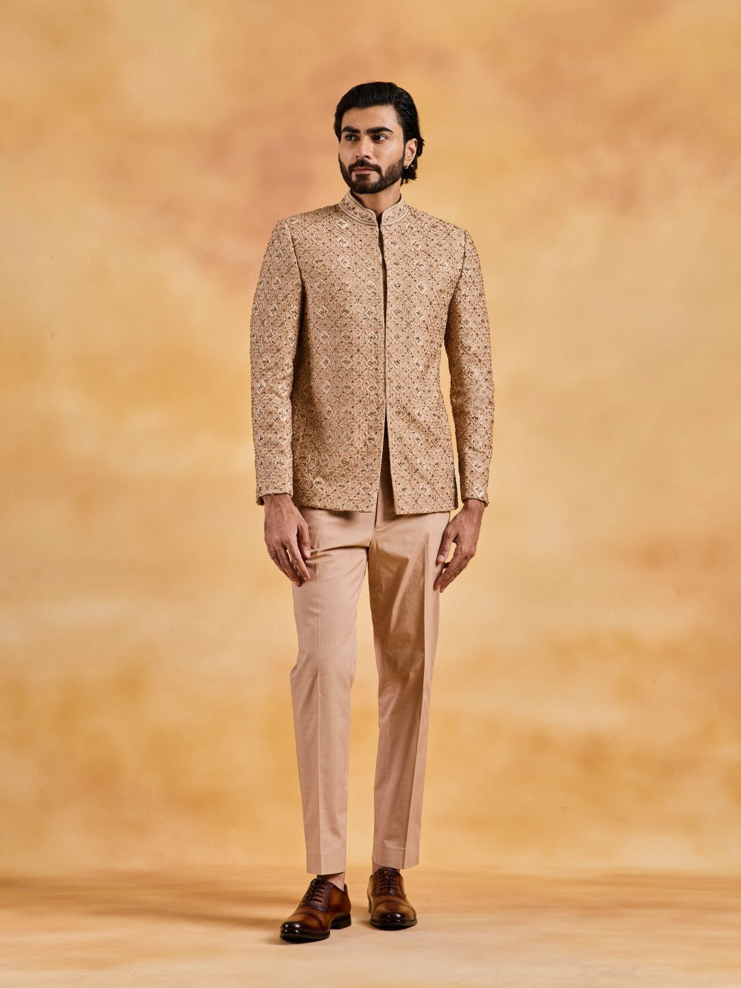 FAWN RAW SILK JODHPURI SUIT SET