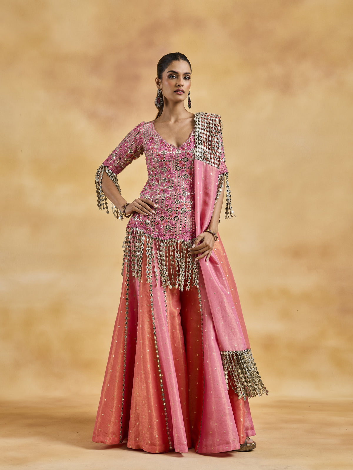 Coral and Pink Sherara Set