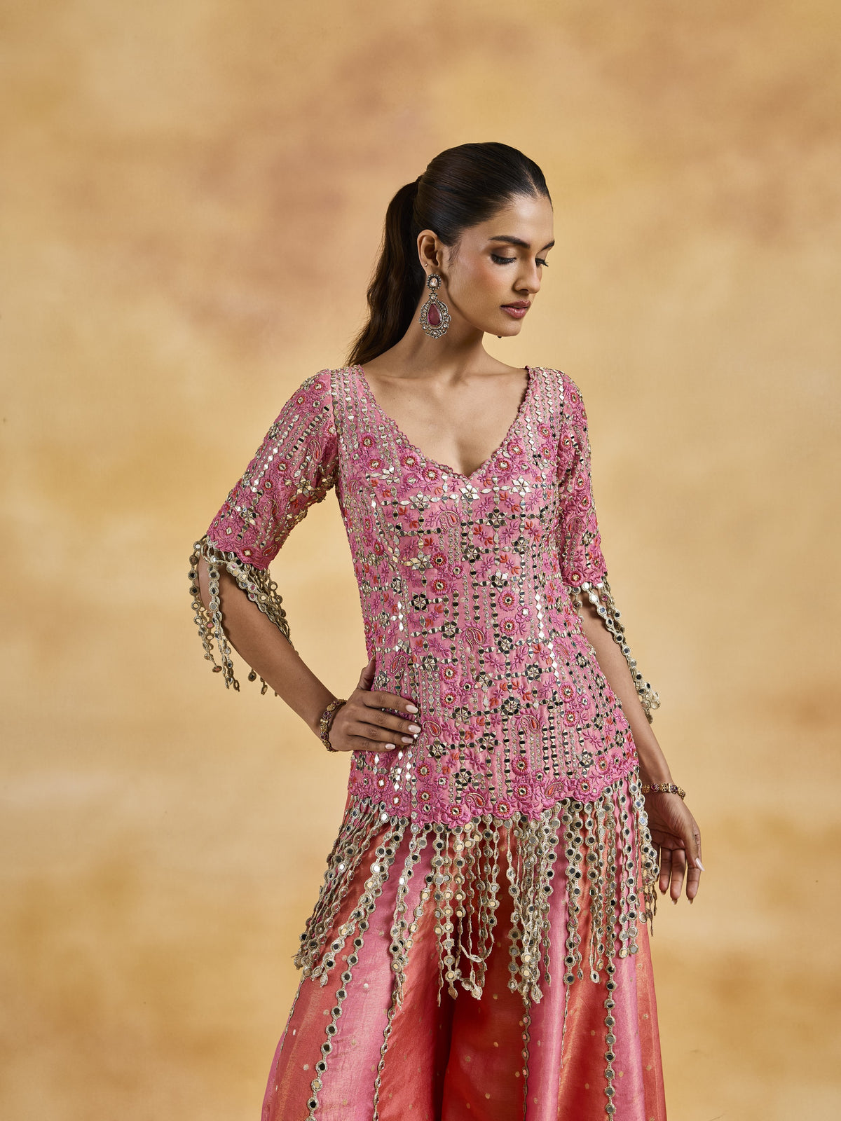 Coral and Pink Sherara Set