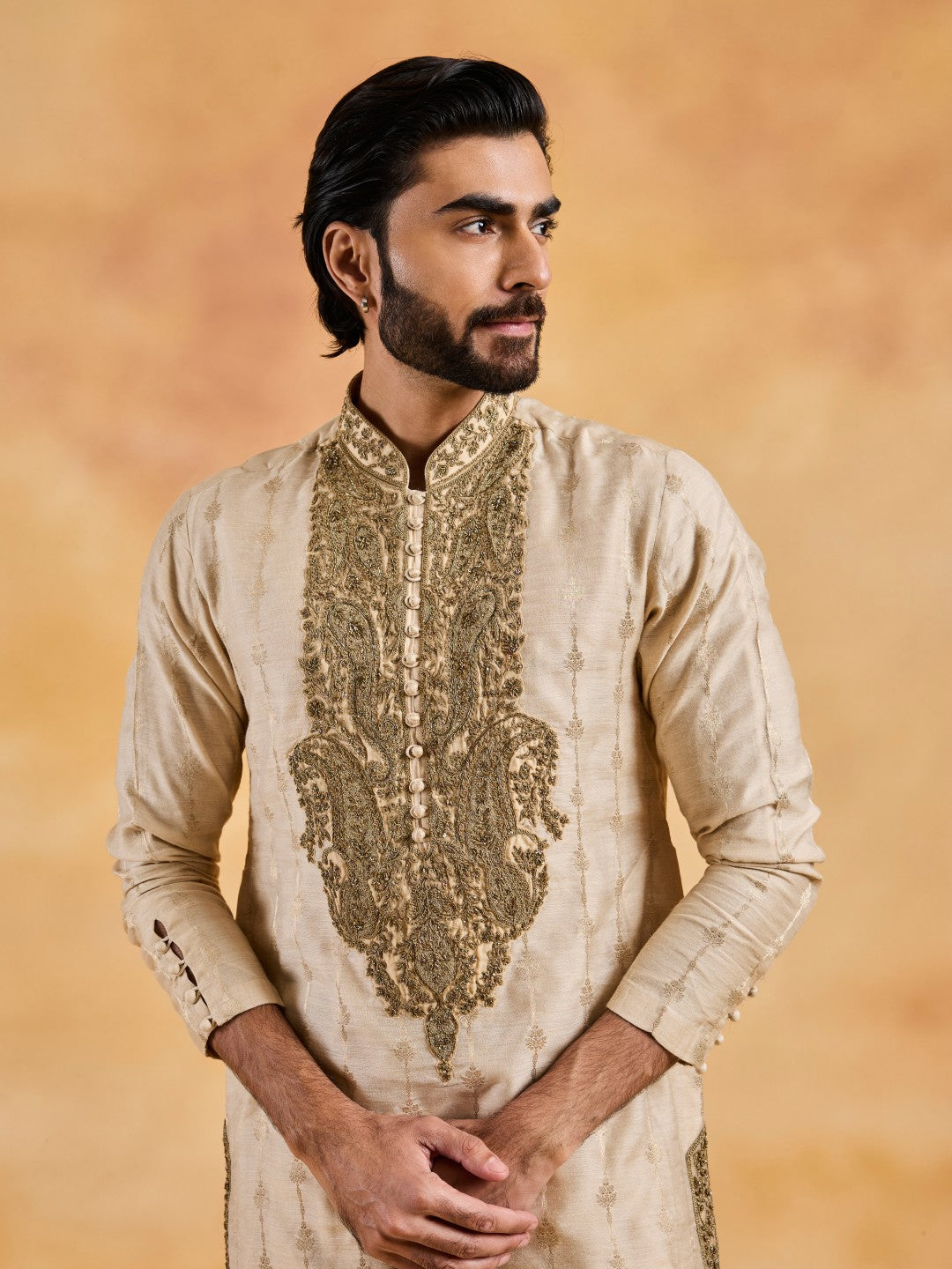 BEIGE BENARSI BOOTI KURTA SALWAR SET