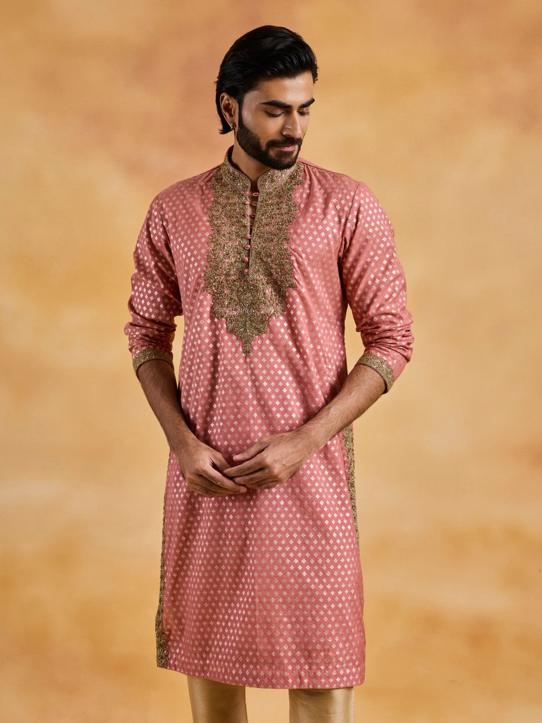 DUSTY ROSE  CHANDERI BOOTI KURTA CHURIDAR SET