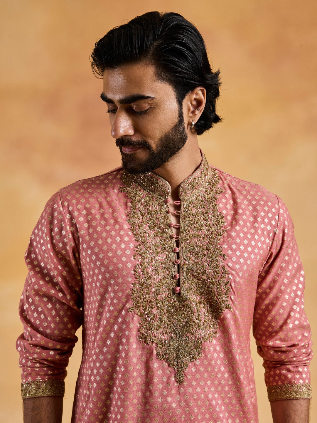 DUSTY ROSE  CHANDERI BOOTI KURTA CHURIDAR SET
