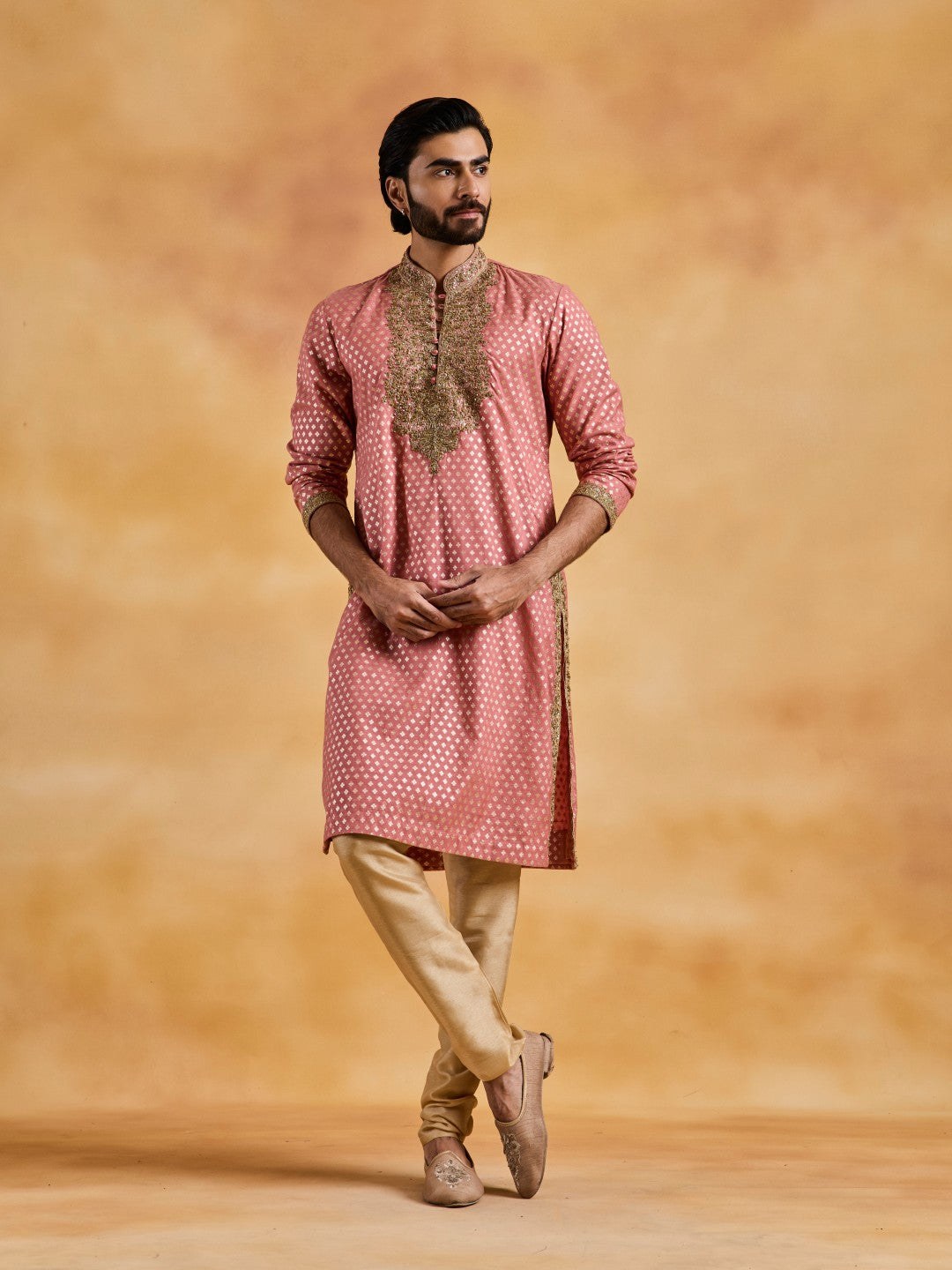 DUSTY ROSE  CHANDERI BOOTI KURTA CHURIDAR SET