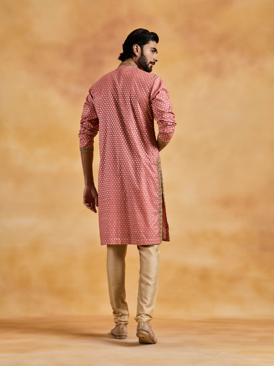 DUSTY ROSE  CHANDERI BOOTI KURTA CHURIDAR SET