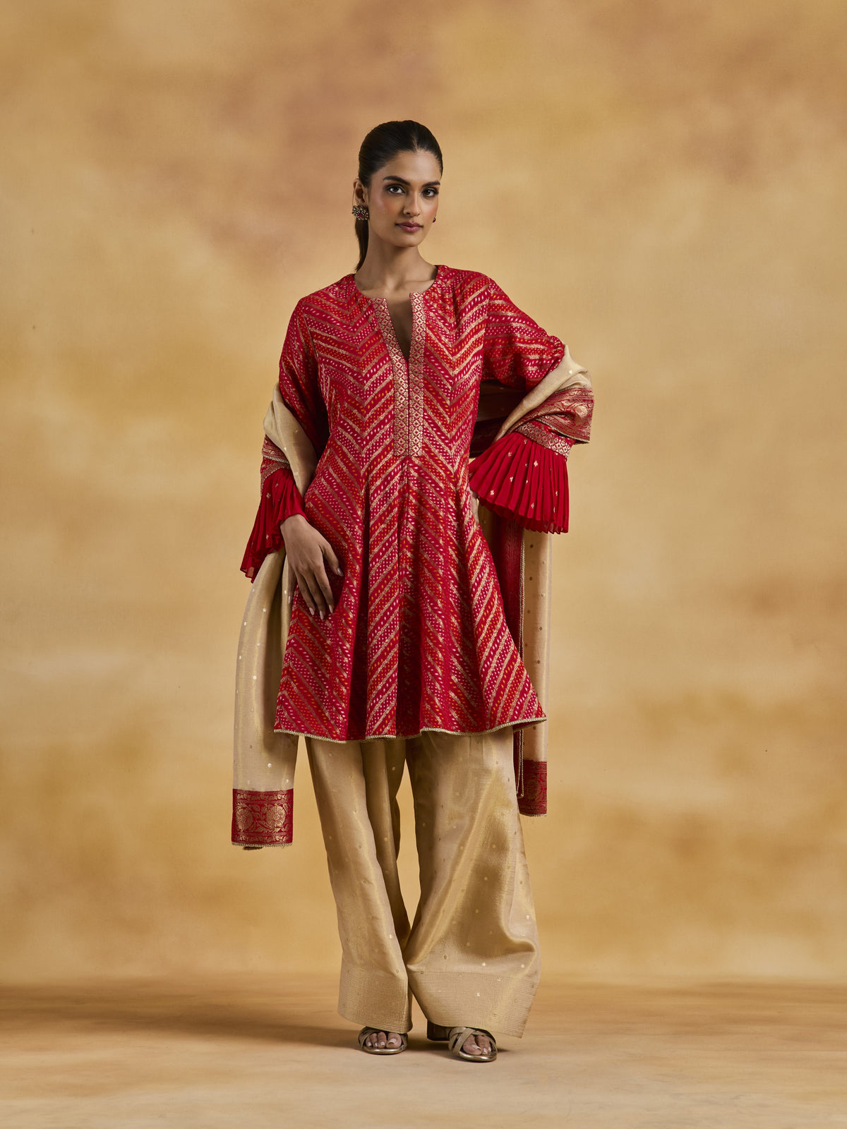 Red Benarasi Anarkali Set