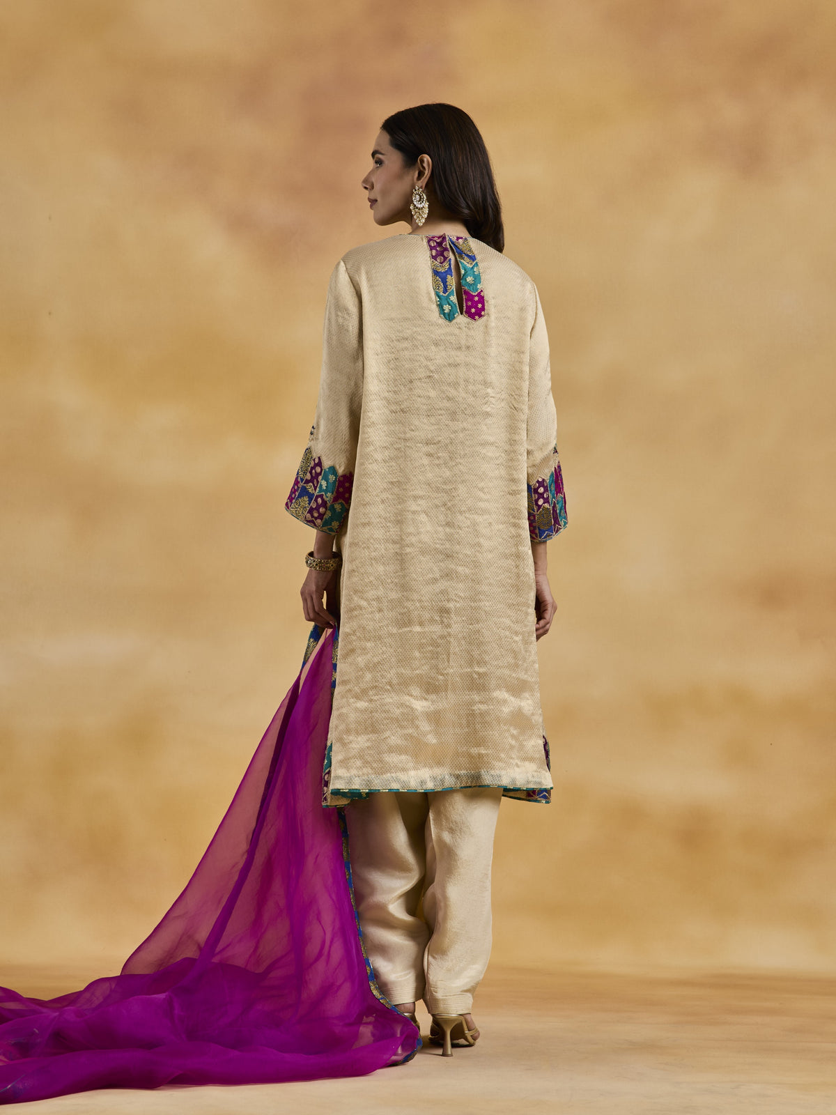 Ivory-Gold Appliqué Suit Set